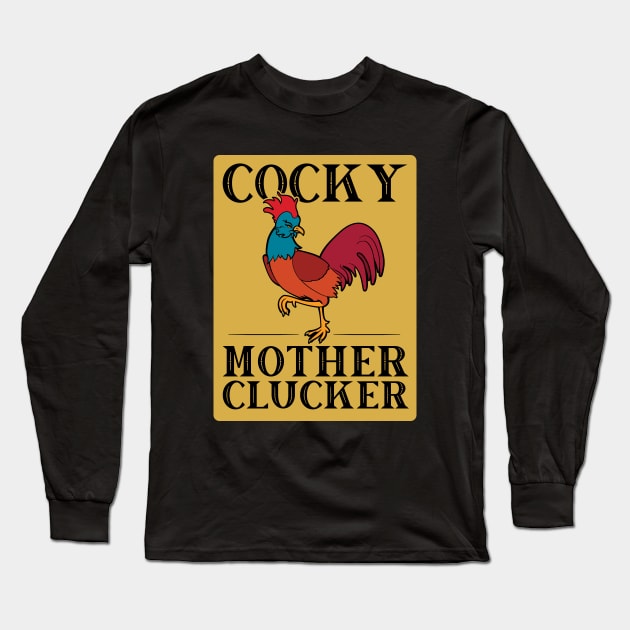 Funny Chicken Cocky Mother Clucker Vintage Rooster Long Sleeve T-Shirt by Huhnerdieb Apparel